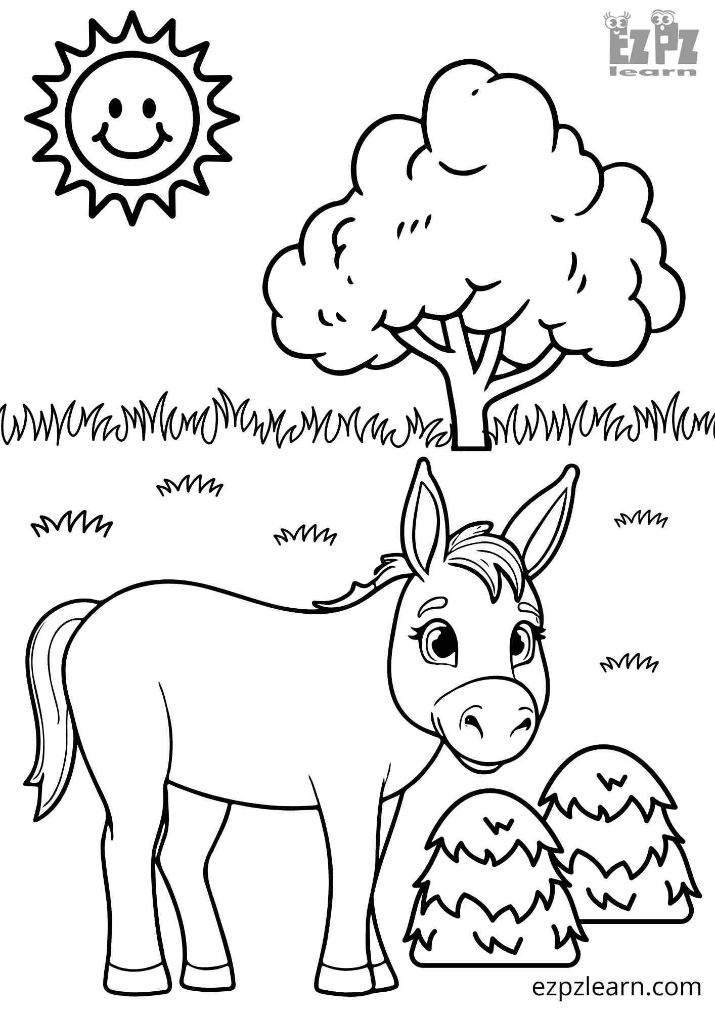 Interactive Coloring Page. Donkey on the Farm. Color Online then Download